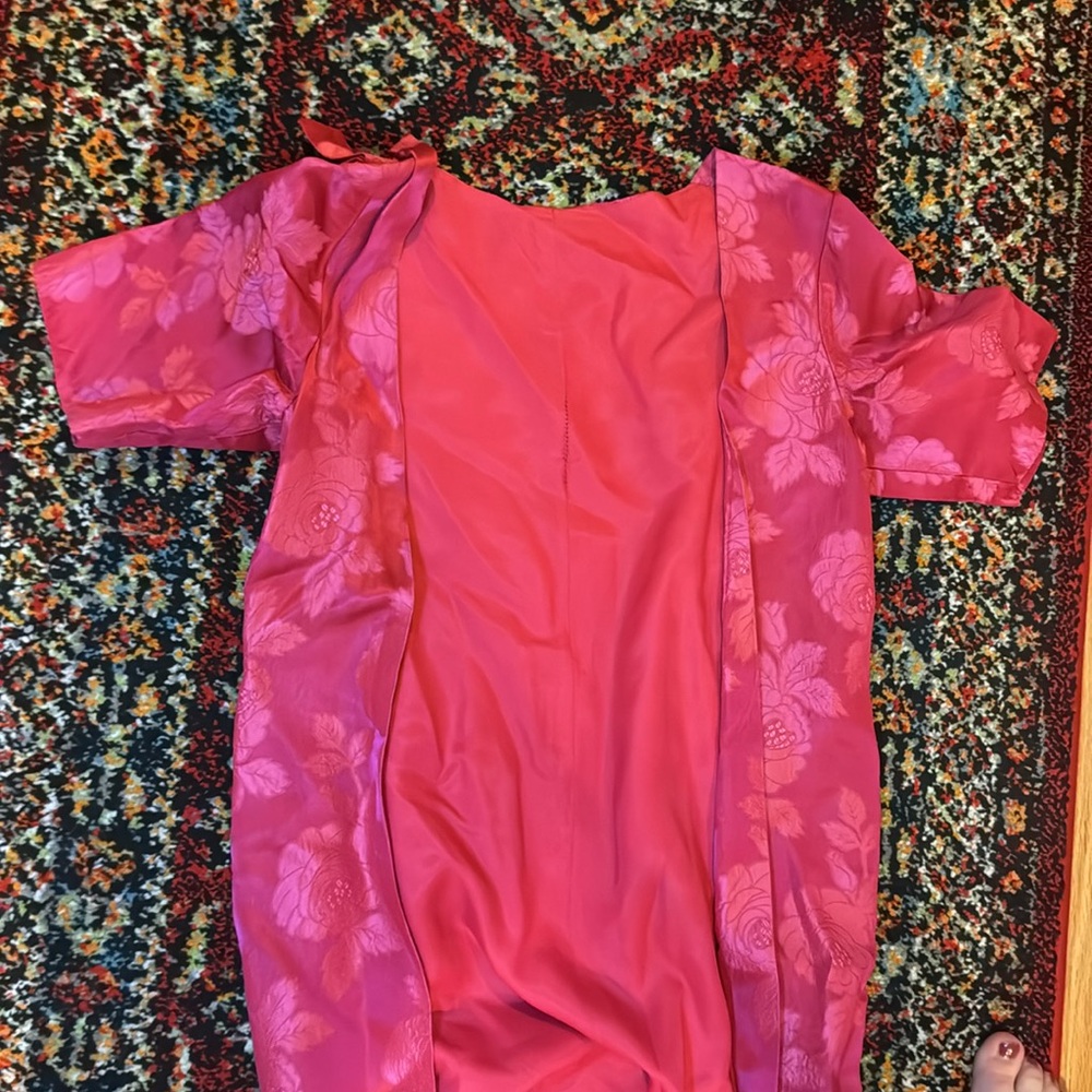 Vintage Pink Floral Silky Kimono Duster Jacket Cape
